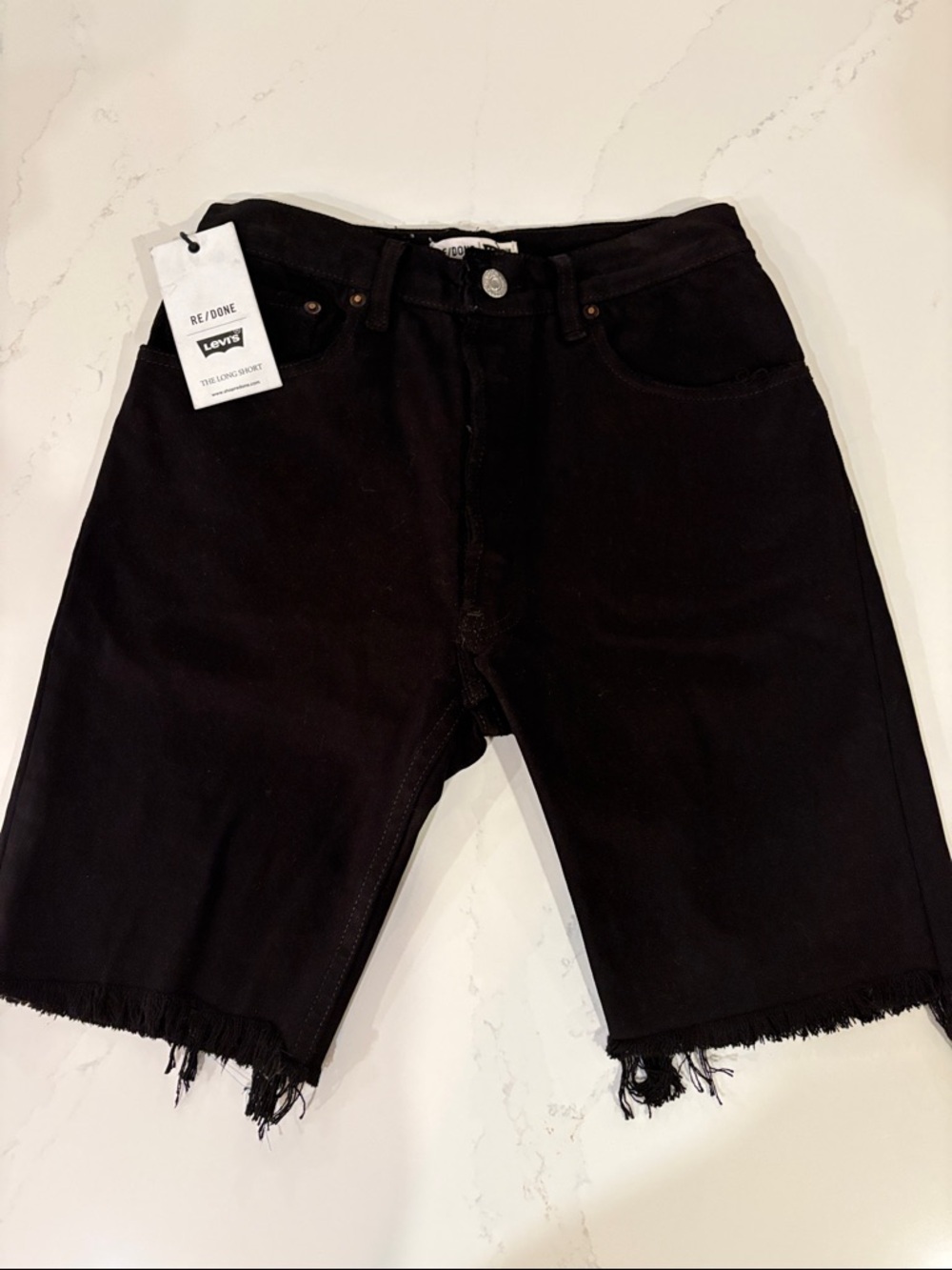 NWT Levi's + Re/Done Black Raw Hem Denim Long Shorts Size 23
